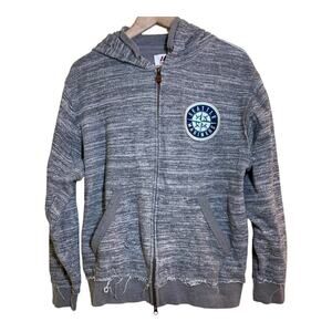 Seattle Mariners Baseball Full Zip Hoodie Sweatshirt Mens Small Distressed Gray